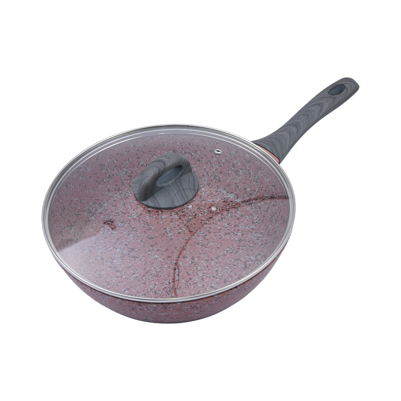 Smidd Aluminium Stekpanna med Lock Rosa Granit